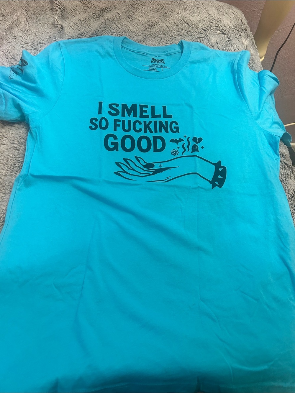 Graphic Short Sleeve Tee - Turquoise with Bold Slogan